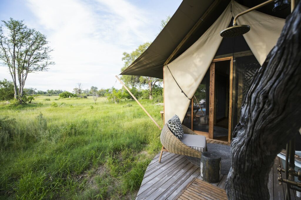 Exerior of a tent, tourist accomodation in a safari camp.